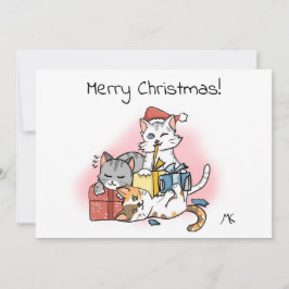 Cartoon Kittens entpacken Weihnachtsgeschenke Feiertagskarte