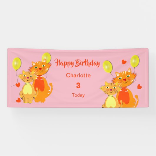 Cartoon Kitty Cat Kinder Happy Geburtstag Personal Banner (Horizontal)