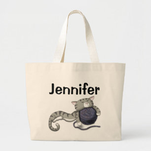 Cartoon Kitty mit Garnkugel Jumbo Stoffbeutel