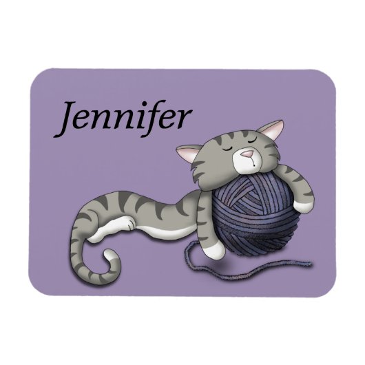 Cartoon Kitty mit Garnkugel Magnet (Horizontal)