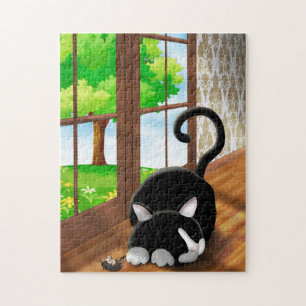 Cartoon Kitty mit Spielzeugmaus Puzzle