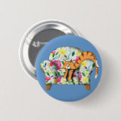 Cartoon Kitty schläft auf einem Blumenstuhl Button (Vorne & Hinten)