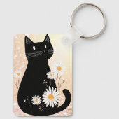 Cartoon Kitty with the Daisies Keychain Schlüsselanhänger (Rückseite)