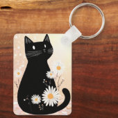 Cartoon Kitty with the Daisies Keychain Schlüsselanhänger (Rückseite)