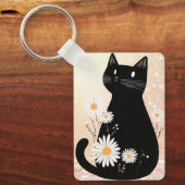 Cartoon Kitty with the Daisies Keychain Schlüsselanhänger (Vorderseite)