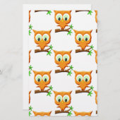 Cartoon Kleine Owl auf Zweigmuster Briefpapier (Vorne/Hinten)