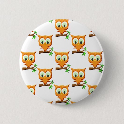 Cartoon Kleine Owl auf Zweigmuster Button (Vorderseite)