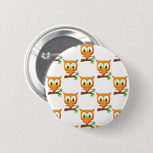 Cartoon Kleine Owl auf Zweigmuster Button (Vorne & Hinten)