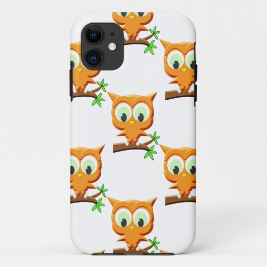 Cartoon Kleine Owl auf Zweigmuster Case-Mate iPhone Hülle (Rückseite)