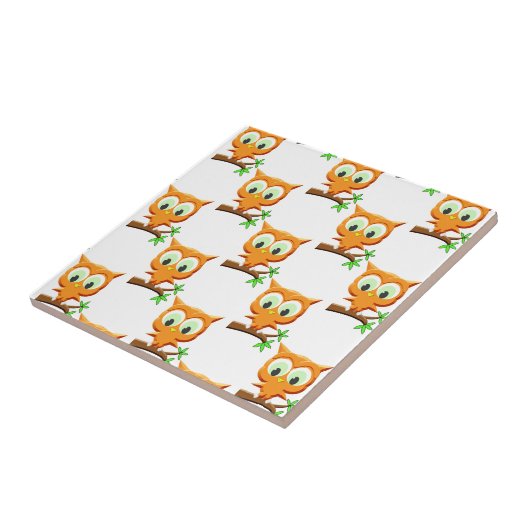 Cartoon Kleine Owl auf Zweigmuster Fliese (Seite)