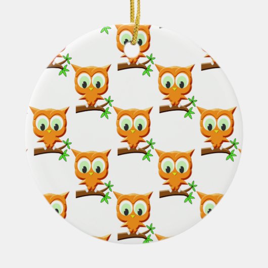 Cartoon Kleine Owl auf Zweigmuster Keramikornament (Vorne)