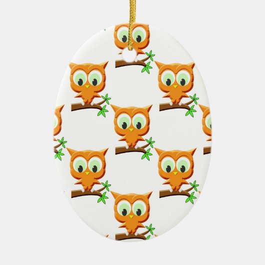 Cartoon Kleine Owl auf Zweigmuster Keramikornament (Vorne)