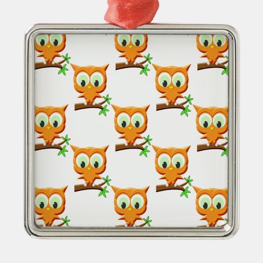 Cartoon Kleine Owl auf Zweigmuster Ornament Aus Metall (Vorne)