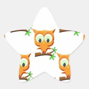 Cartoon Kleine Owl auf Zweigmuster Stern-Aufkleber