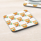 Cartoon Kleine Owl auf Zweigmuster Untersetzer (Linke Seite)