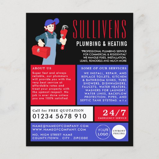 Cartoon Klempner, Klempner, Klempnerwerbung Flyer (Vorne)