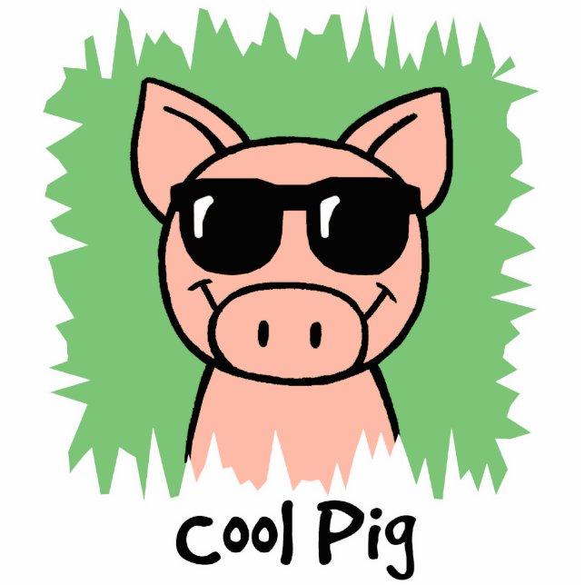 Cartoon-Klipp-Kunst-cooles Schwein mit Freistehende Fotoskulptur (Vorne)
