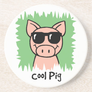 Cartoon-Klipp-Kunst-cooles Schwein mit Untersetzer