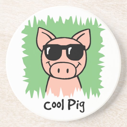 Cartoon-Klipp-Kunst-cooles Schwein mit Untersetzer (Vorne)