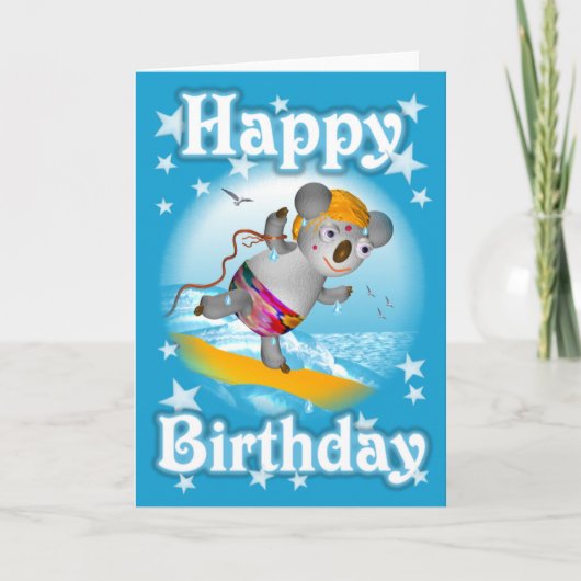 Cartoon Koala Happy Birthday Surfer Card leer Karte (Vorderseite)
