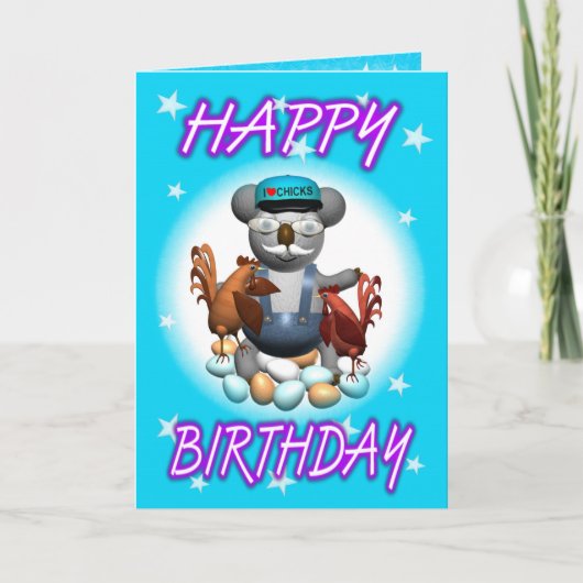 Cartoon-Koala-Huhn-Bauer Karte (Vorderseite)