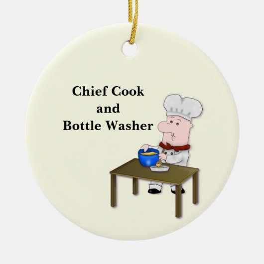 Cartoon Koch, "Chefkoch und Flaschenwärmer" Keramik Ornament (Vorne)