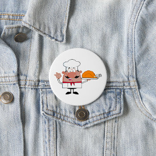 Cartoon Koch Holding Roast Türkei Button