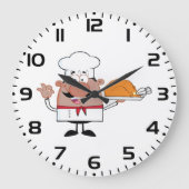 Cartoon Koch Holding Roast Türkei Große Wanduhr (Vorderseite)
