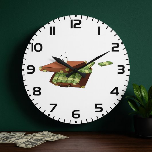 Cartoon-Koffer voll mit Geldautomaten Große Wanduhr