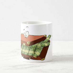 Cartoon-Koffer voll mit Geldautomaten Kaffeetasse