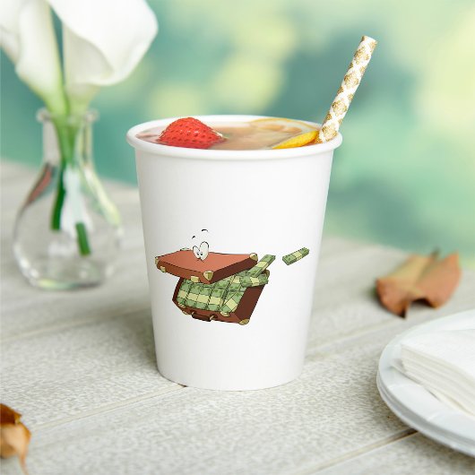 Cartoon-Koffer voll mit Geldautomaten Pappbecher