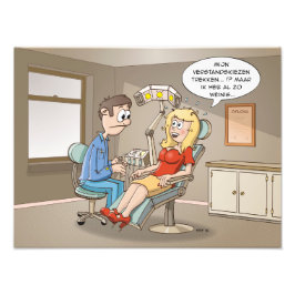 Cartoon; komt een blondje bij de tandarts fotodruck