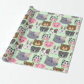 Cartoon Kopf Muster.w Lgreen BG Geschenkpapier (Ungerollt)