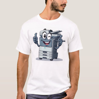Cartoon Kopiermaschine Maskottchen mit Legen und B T-Shirt