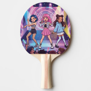 Cartoon KPop Mädchen Gruppe Tischtennis Schläger