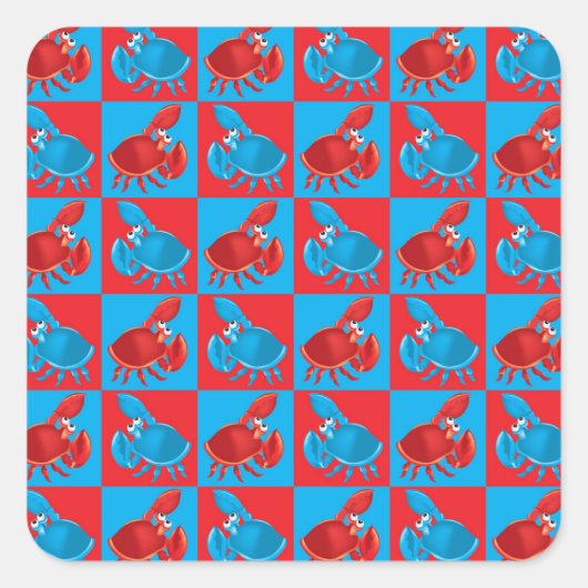 Cartoon-Krabbenmosaik Quadratischer Aufkleber (Vorderseite)