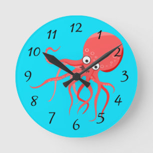 Cartoon-Kraken-Hintergrund Runde Wanduhr