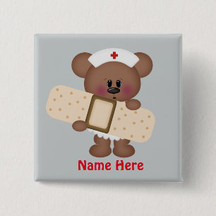 Cartoon-Krankenschwester addieren Namensknopf Button
