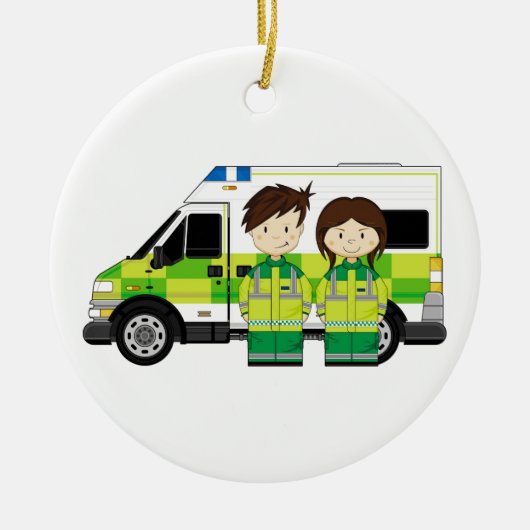 Cartoon-Krankenwagen und EMT Keramik Ornament (Vorne)