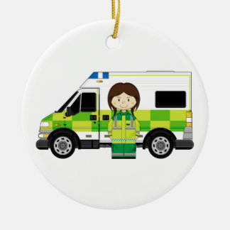Cartoon-Krankenwagen und EMT Keramikornament