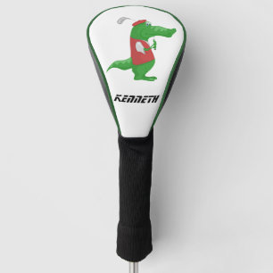 Cartoon Krokodil mit einem roten Hut Golf spielen. Headcover