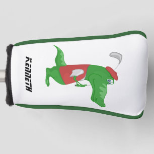 Cartoon Krokodil mit einem roten Hut Golf spielen. Headcover
