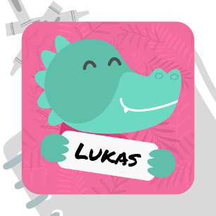 Cartoon Krokodil mit Namensschild - pink Quadratischer Aufkleber