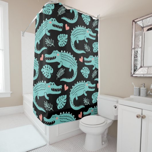 Cartoon-Krokodile, niedliche nahtlose Muster. Duschvorhang (Beispiel)