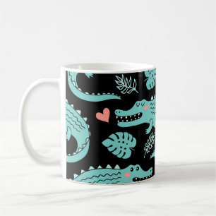 Cartoon-Krokodile, niedliche nahtlose Muster. Kaffeetasse