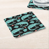 Cartoon-Krokodile, niedliche nahtlose Muster. Rechteckiger Pappuntersetzer (angewinkelt)