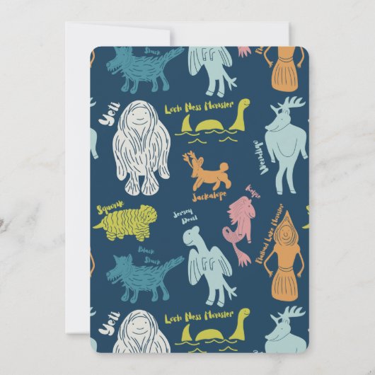 Cartoon Kryptiden Kryptozoologie Monster Geburtsta Einladung (Rückseite)