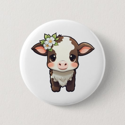 Cartoon Kuh-Abbildung Button (Vorderseite)