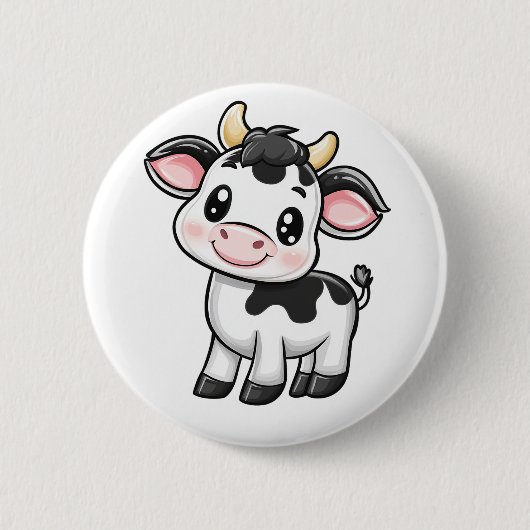 Cartoon Kuh-Abbildung Button (Vorderseite)