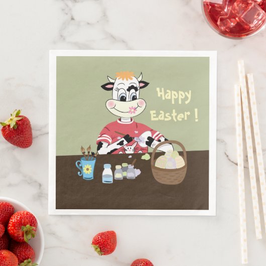 Cartoon Kuh bemalen Eier Osterpapierservietten Serviette (Beispiel)